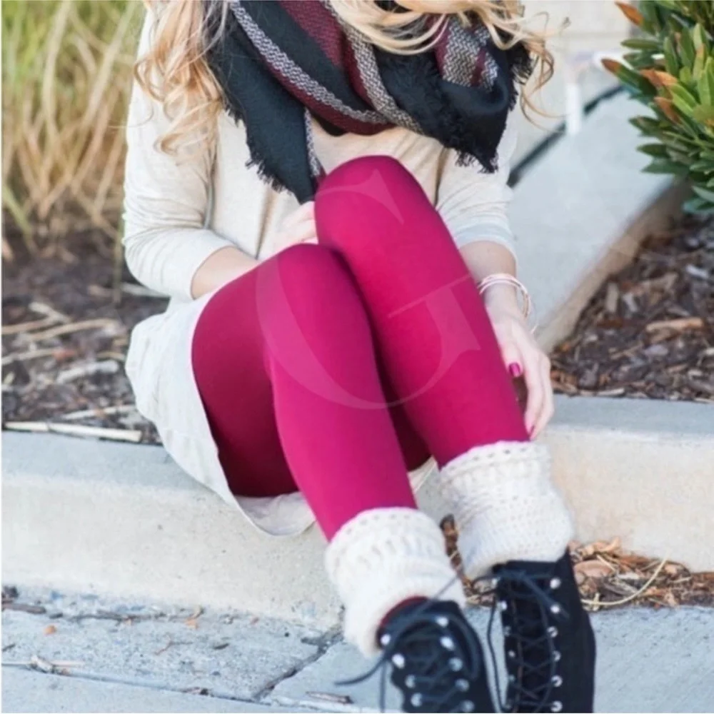 Burgundy Fleece Tights OSFM - Picture 1 of 2